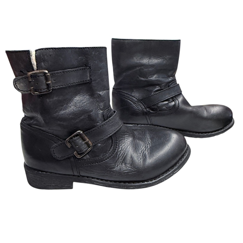Zigi Soho Imrie Black Leather Buckle Moto Boots Shearling Lined Womens 7M